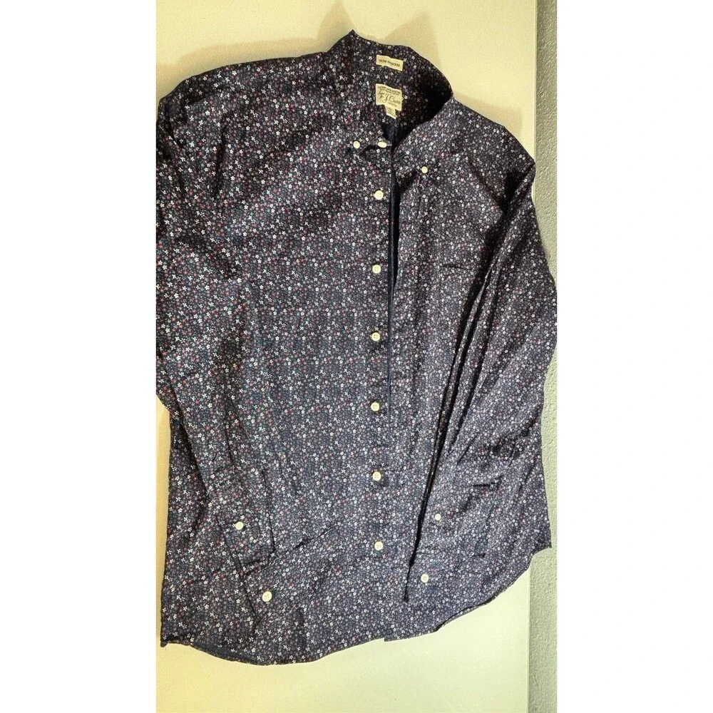 J.Crew Slim Untucked Shirt L Navy Floral Secret Wash Stretch Cotton - Picture 2 of 6